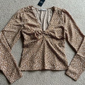 Abercrombie & Fitch A&F Floral Long Sleeve V Neck Cinch Blouse Top Shirt Tee XS
